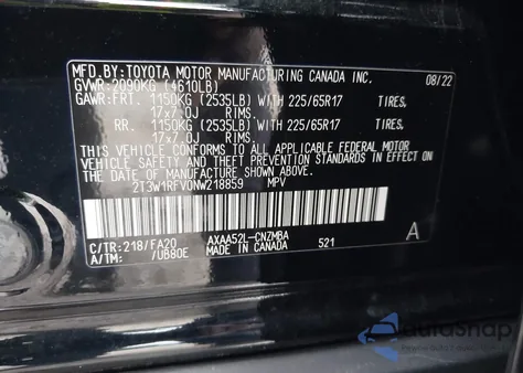 2022 Toyota Rav4 Xle from USA, damaged, VIN 2T3W1RFV0NW218859